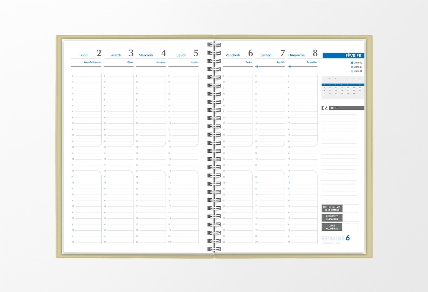 Pages intérieures agenda semainier infirmière gris souris 1 semaine sur 2 pages — grille horaire IDEL