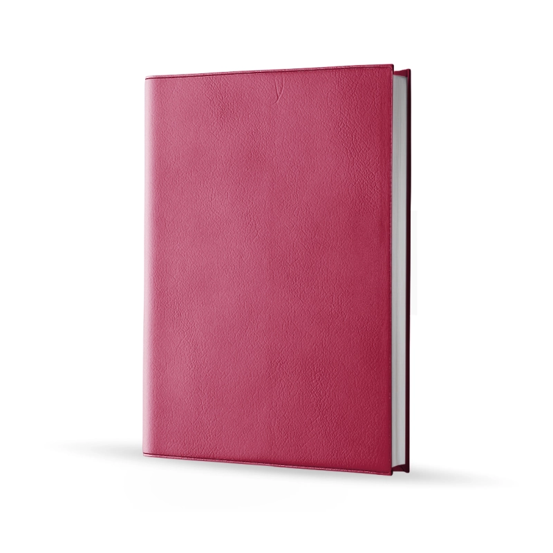 Agenda infirmière journalier rose framboise 2027 — vue de face couverture simili cuir
