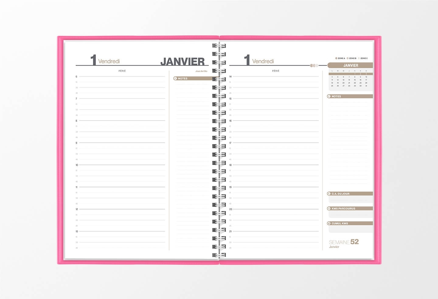 Agenda infirmière journalier rose flamingo