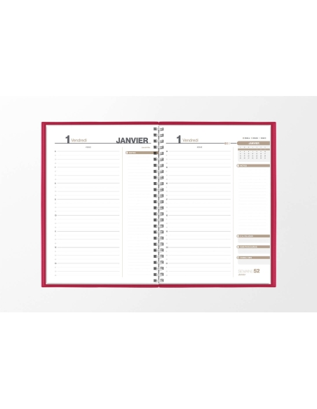 Pages intérieures agenda journalier infirmière rose framboise 1 jour sur 2 pages — grille horaire IDEL