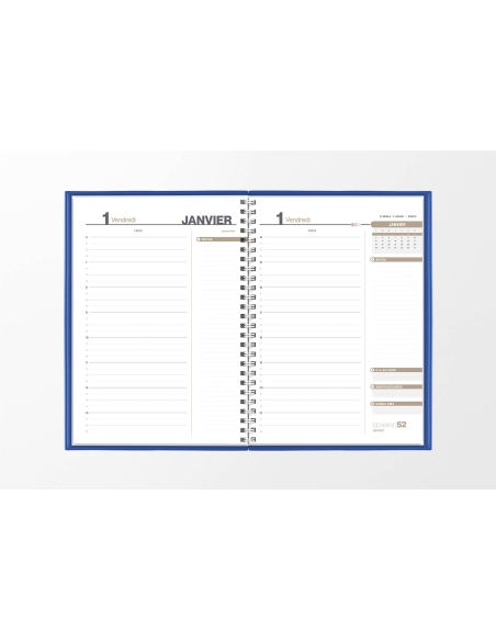 Pages intérieures agenda journalier infirmière bleu ardoise 1 jour sur 2 pages — grille horaire IDEL