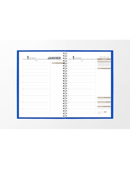 Pages intérieures agenda journalier infirmière bleu roi 1 jour sur 2 pages — grille horaire IDEL