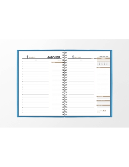 Pages intérieures agenda journalier infirmière bleu lagon 1 jour sur 2 pages — grille horaire IDEL