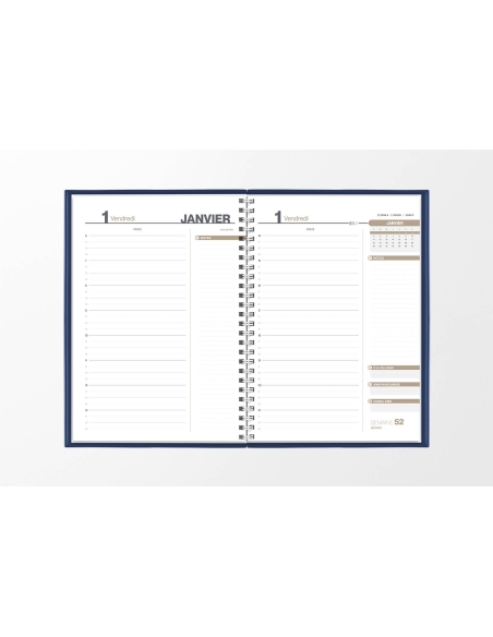 Pages intérieures agenda journalier infirmière bleu encre 1 jour sur 2 pages — grille horaire IDEL