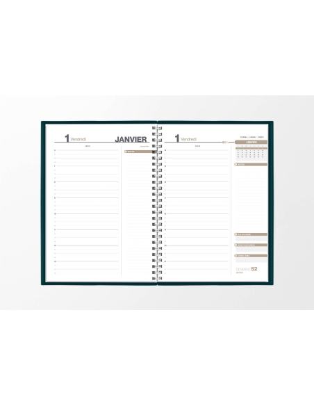 Pages intérieures agenda journalier infirmière vert pétrole 1 jour sur 2 pages — grille horaire IDEL