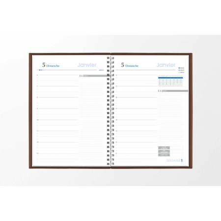Pages intérieures agenda journalier infirmière chocolat 1 jour sur 2 pages — grille horaire IDEL