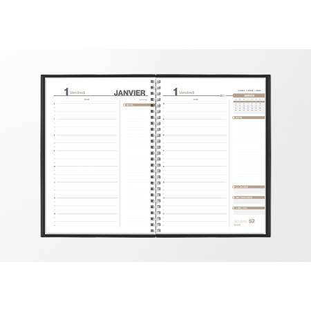 Pages intérieures agenda journalier infirmière noir 1 jour sur 2 pages — grille horaire IDEL