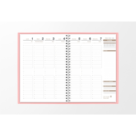 Pages intérieures agenda semainier infirmière rose pastel 1 semaine sur 2 pages — grille horaire IDEL