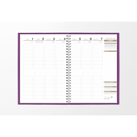 Pages intérieures agenda semainier infirmière violet 1 semaine sur 2 pages — grille horaire IDEL