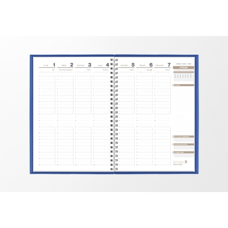 Pages intérieures agenda semainier infirmière bleu ardoise 1 semaine sur 2 pages — grille horaire IDEL