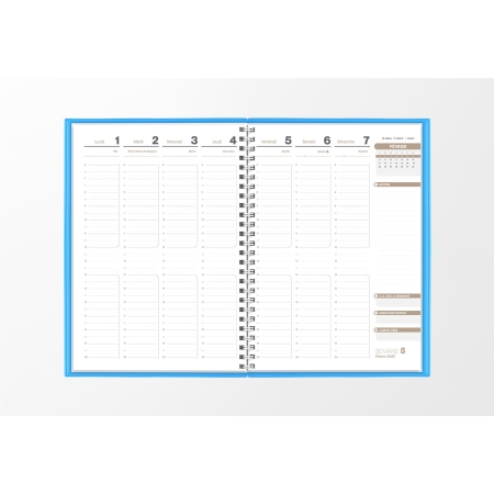 Pages intérieures agenda semainier infirmière bleu azur 1 semaine sur 2 pages — grille horaire IDEL