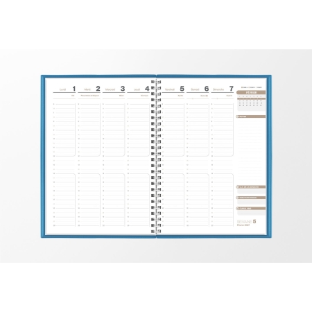 Pages intérieures agenda semainier infirmière bleu lagon 1 semaine sur 2 pages — grille horaire IDEL