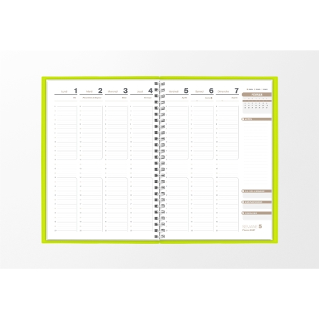 Pages intérieures agenda semainier infirmière vert pomme 1 semaine sur 2 pages — grille horaire IDEL