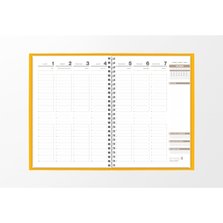 Pages intérieures agenda semainier infirmière jaune safran 1 semaine sur 2 pages — grille horaire IDEL