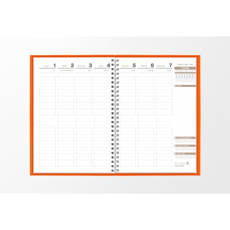 Pages intérieures agenda semainier infirmière orange 1 semaine sur 2 pages — grille horaire IDEL