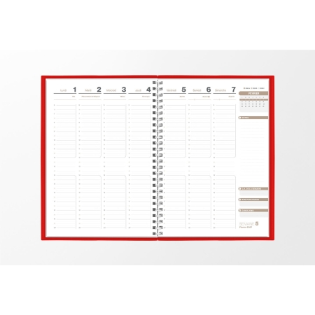 Pages intérieures agenda semainier infirmière rouge cardinal 1 semaine sur 2 pages — grille horaire IDEL