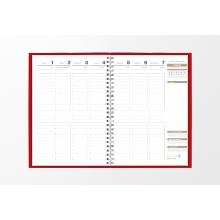 Pages intérieures agenda semainier infirmière rouge marbré 1 semaine sur 2 pages — grille horaire IDEL