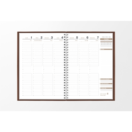 Pages intérieures agenda semainier infirmière chocolat 1 semaine sur 2 pages — grille horaire IDEL