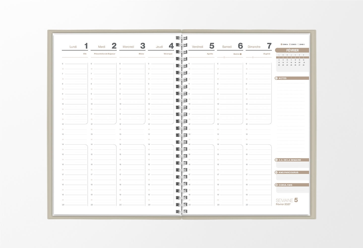 Pages intérieures agenda semainier infirmière gris souris 1 semaine sur 2 pages — grille horaire IDEL