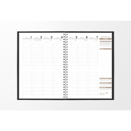 Pages intérieures agenda semainier infirmière noir 1 semaine sur 2 pages — grille horaire IDEL