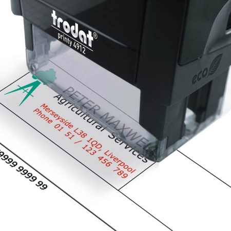 Tampon encreur bureau infirmière libérale Original Printy en utilisation – empreinte nette sur document, capuchon transparent