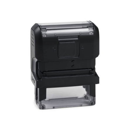 Tampon de bureau Original Printy – vue arrière avec mécanisme d'encrage, pad remplaçable, base anti-dérapante – coloris noir