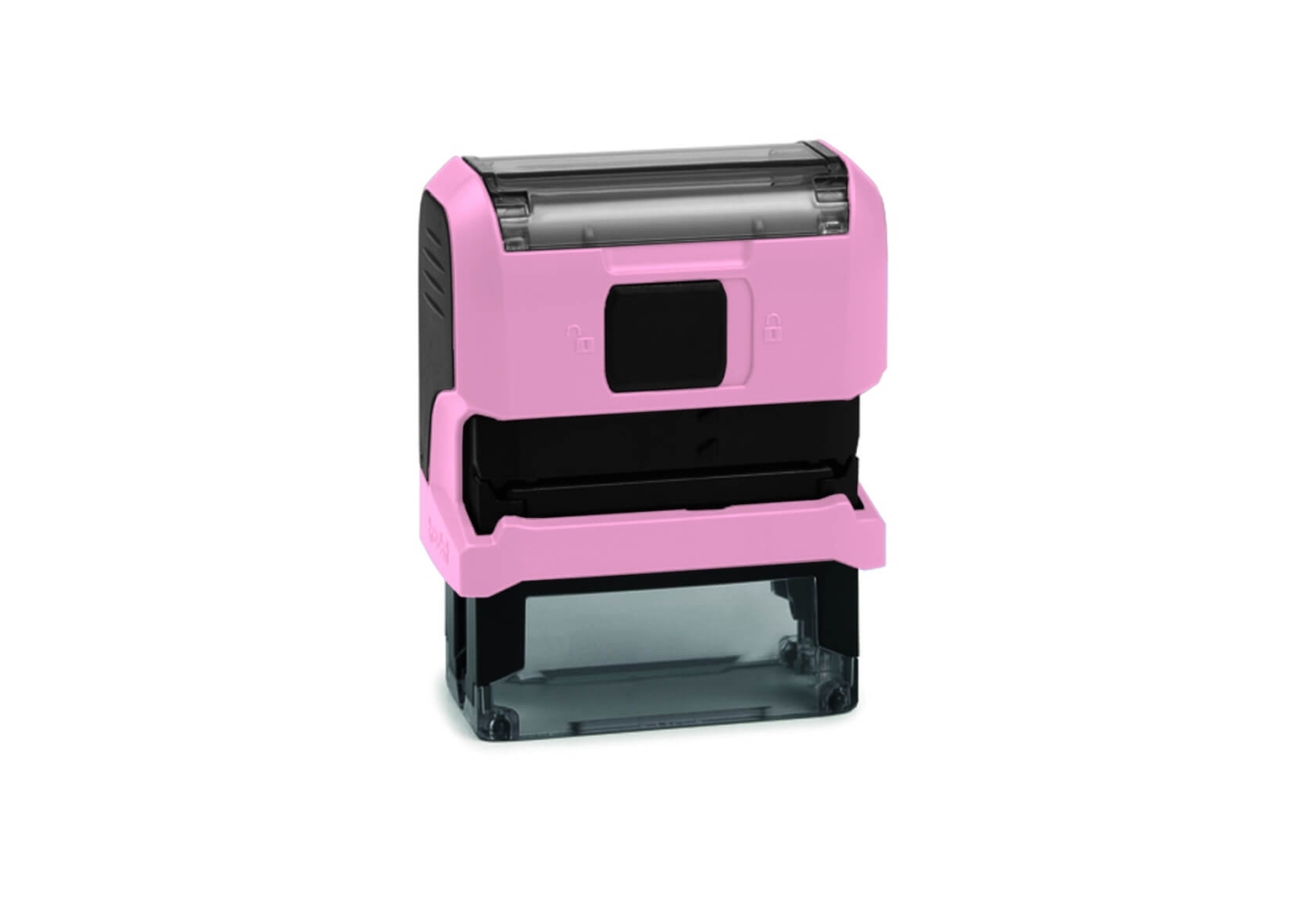 Tampon de bureau Original Printy – vue arrière avec mécanisme d'encrage, pad remplaçable, anti-dérapant – coloris rose pastel