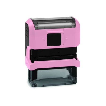 Tampon de bureau Original Printy – vue arrière avec mécanisme d'encrage, pad remplaçable, anti-dérapant – coloris rose pastel