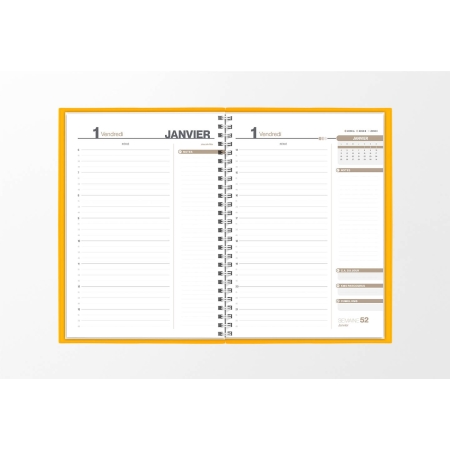 Pages intérieures agenda journalier infirmière jaune safran 1 jour sur 2 pages — grille horaire IDEL