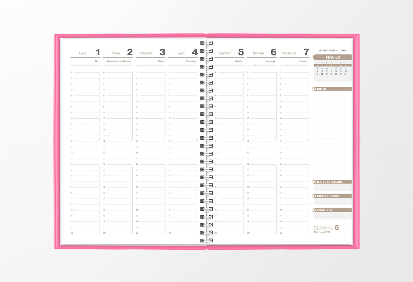 Pages int&eacute;rieures agenda semainier infirmi&egrave;re lib&eacute;rale &mdash; grille 1 semaine sur 2 pages