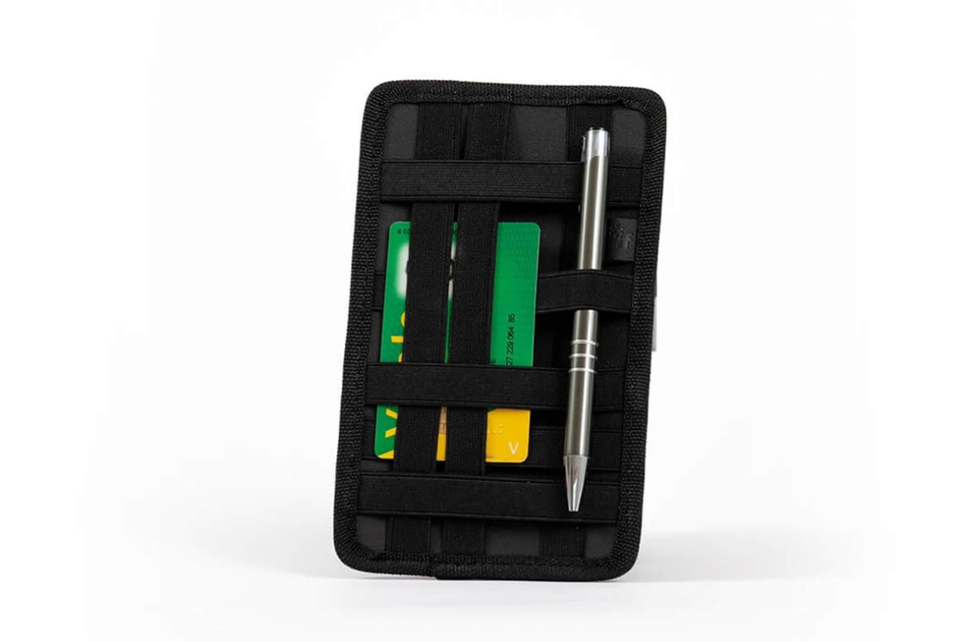 Organiseur &eacute;lastique agenda infirmi&egrave;re charg&eacute; &mdash; cartes vitales, cartes de visite et stylo gliss&eacute;s dans les sangles